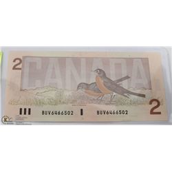CANADIAN TWO DOLLAR BILL 1986