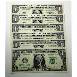 #1 - LOT OF 6 CONSECUTIVE  S/N  US $1 BILLS