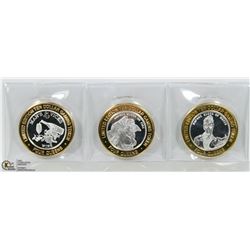 SET OF 3 - $10 VEGAS SILVER STRIKE GAMING TOKENS.