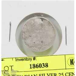 1900S CANADIAN SILVER 25 CENT COIN.