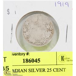 1919 CANADIAN SILVER 25 CENT COIN.