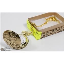 DEER THEMED GOLD TONED POCKET WATCH