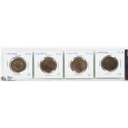CANADIAN PENNY SET 1912, 1914, 1916, 1918.