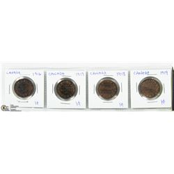 CANADIAN PENNY SET 1916, 1917, 1918, 1919.