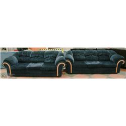 PAIR OF DARK BLUE FABRIC DESIGNER COUCHES