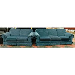 BLUE FABRIC LOVE SEAT & COUCH SET