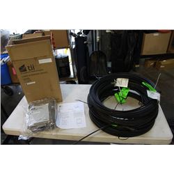 SIX ROLLS OF FIBER OPTIC CABLE AND 6 FIBER OPTIC INTERFACE DEVICES