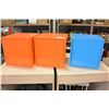 Image 1 : TWO ORANGE METAL STORAGE BOXES AND BLUE METAL STORAGE BOX