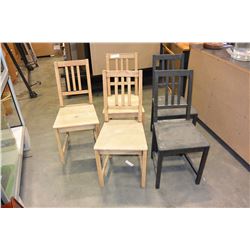 SET OF FIVE PINE DINING CHAIRS