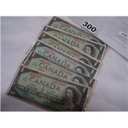 6 CANADIAN 1967 $1 DOLLAR BILLS