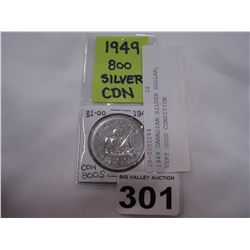 1949 CANADIAN SILVER DOLLAR, VERY GOOD CONDITION