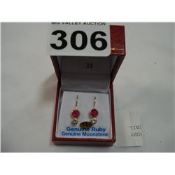 14KT YELLOW GOLD GENUINE RUBY AND MOONSTONE EARRINGS RETAIL $600.00