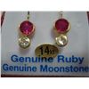Image 2 : 14KT YELLOW GOLD GENUINE RUBY AND MOONSTONE EARRINGS RETAIL $600.00