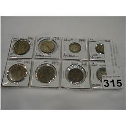 8 ASSORTED 1941-1948 INTERNATIONAL SILVER COINS