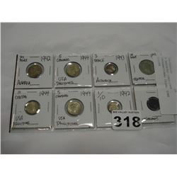 8 ASSORTED 1942-1946 INTERNATIONAL COINS, SOME SILVER