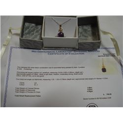 STERLING SILVER GENUINE AMETHYST AND DIAMOND PENDANT AND CHAIN WITH APPRAISEL $700.00