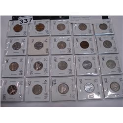 20 ASSORTED CANADIAN UNCIRCULATED NICKELS, 1929-1985