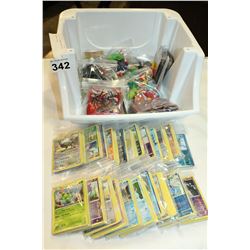 TRAY OF POKEMAN CARDS AND POKEMAN ITEMS