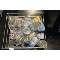 METAL TRAY OF COLLECTIBLE SHOT GLASSES