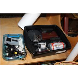 TOTE OF BINOCULARS TOOLKIT AND TRIPOD ELECTRONICS