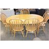 Image 3 : ROUND MAPLE DINING TABLE AND FOUR HOOPBACK CHAIRS AND LEAF