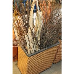 WICKER HAMPER WITH DECORATIVE WOOD STICKS