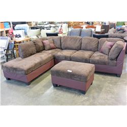 NEW MODERN 2 PIECE SECTIONAL WITH CHAISE, 2 TONE BRON MICROFIBRE COMFORTABLE SEATING, WITH THROW CUS