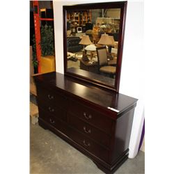 NEW CHERRY FINISH AVENZA 6 DRAWER DRESSER WITH MIRROR, RETAIL $899