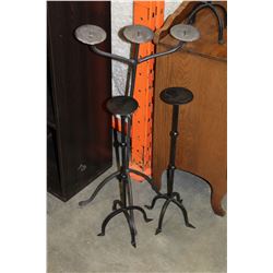 THREE IRON CANDLE STANDS