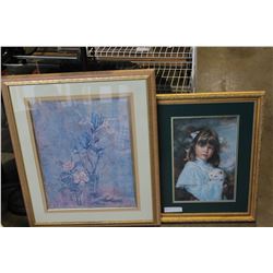 SIGNED LEP GIRL WITH CAT AND FLORAL PRINT