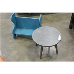 ROUND GREY ENDTABLE AND PAINTED KIDS BENCH