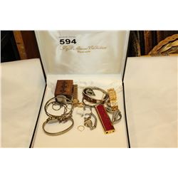 JEWELLRY BOX WITH WATCHES AND VARIOUS JEWELLRY