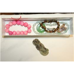 TRAY OF JADE AND STONE JEWELLRY