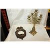 Image 1 : BRASS CANDLEABRA AND SMALL DECORATIVE MIRROR