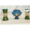 Image 2 : ANTIQUE ENGLISH DECORATED VASE WITH FROG AND TWO GREEN VASES