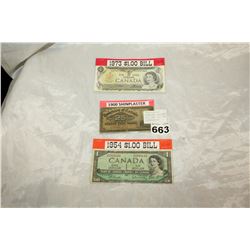 CANADIAN CENTENNIAL ONE DOLLAR BILL AND 1937 BANKNOTE AND SHINPLASTER