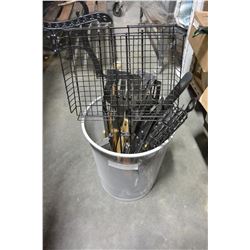 METAL TRASH CAN WITH BBQ TOOLS