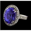 GIA Cert 15.48 ctw Tanzanite and Diamond Ring - 14KT White Gold