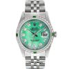 Rolex Mens SS Green MOP String Diamond & Emerald Datejust Wristwatch