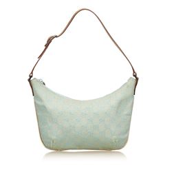 Gucci Blue Green Canvas Brown Leather Jacquard Shoulder Bag