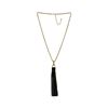 Image 1 : Leather Tassel Square Pendant Chain Necklace - Gold Plated