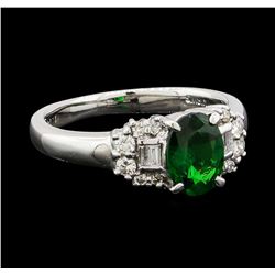 1.14 ctw Green Garnet and Diamond Ring - 18KT White Gold