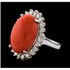 9.80 ctw Coral and Diamond Ring - 14KT White Gold