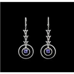 14KT White Gold 1.46 ctw Tanzanite and Diamond Earrings