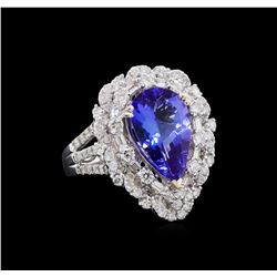 4.47 ctw Tanzanite and Diamond Ring - 14KT White Gold