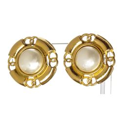 Chanel Gold Faux Pearl Clip On Earrings