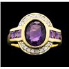 Image 2 : 2.25 ctw Amethyst and Diamond Ring - 14KT Yellow Gold