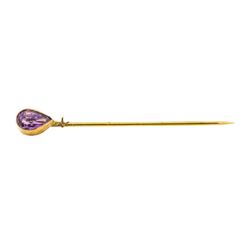 Amethyst Stick Pin - 10KT Yellow Gold