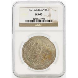 1921 $1 Morgan Silver Dollar Coin NGC MS65