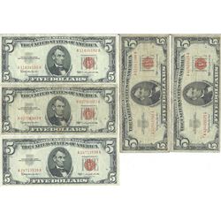 1963 $5 Red Seal Bill Lot of 5